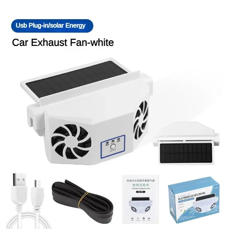 Car Exhaust Fan USB Rechargeable/Solar Air Cooling Ventilation Fan