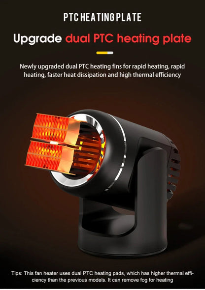 Car 360° Rotate 3 Adjustable Power Heating Fans