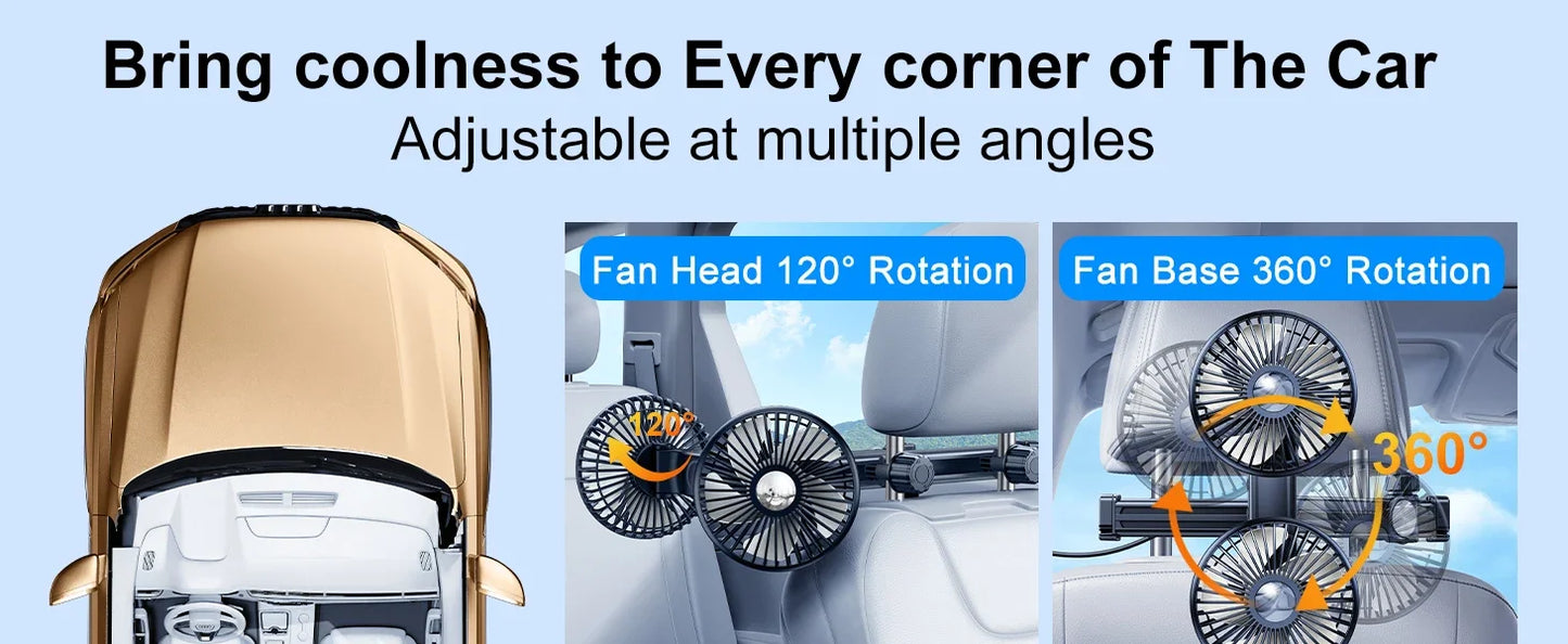 Car Dual-Head Fan Headrest 360° Rotation Air Cooling Fan