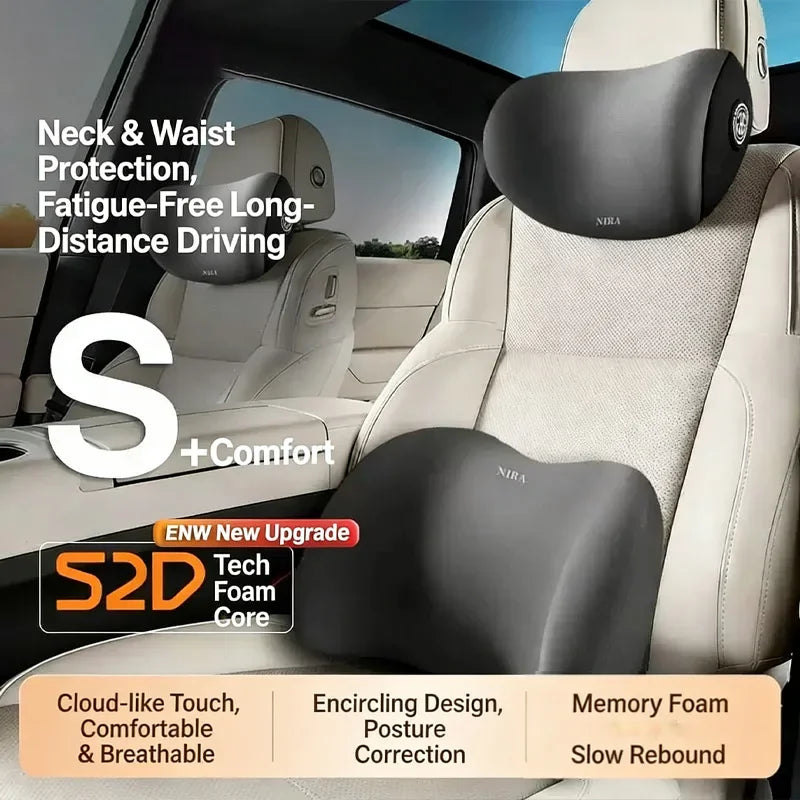 Car Headrest Lumbar Support Seat Cushion Backrest Set