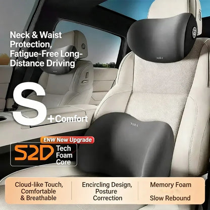 Car Headrest Lumbar Support Seat Cushion Backrest Set