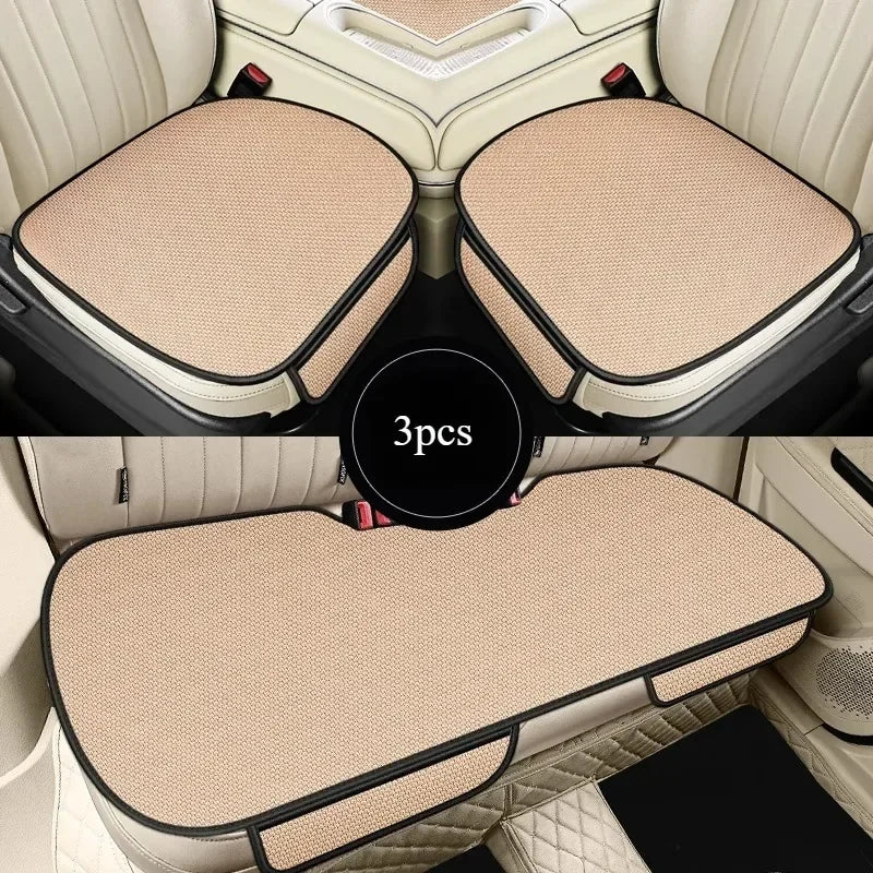 A Set of 3-piece Breathable Ice Silk Anti-slip Car Seat Cushions