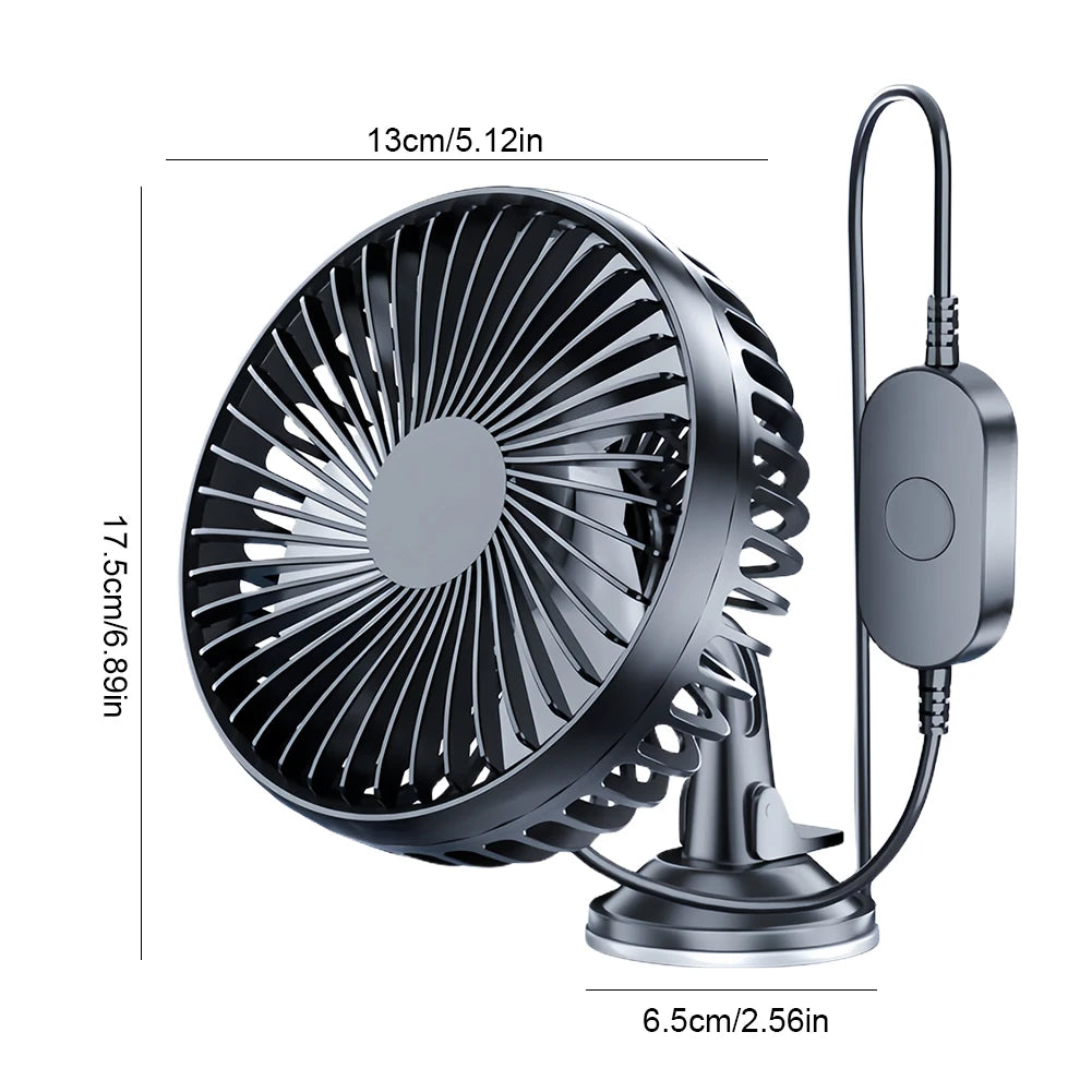 Car USB Windshield Desk Fans 12V/24V Suction Cup Auto Cooler