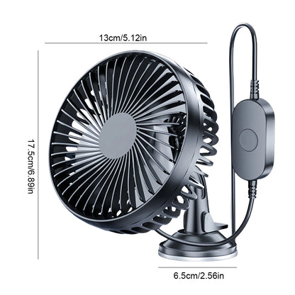 Car USB Windshield Desk Fans 12V/24V Suction Cup Auto Cooler