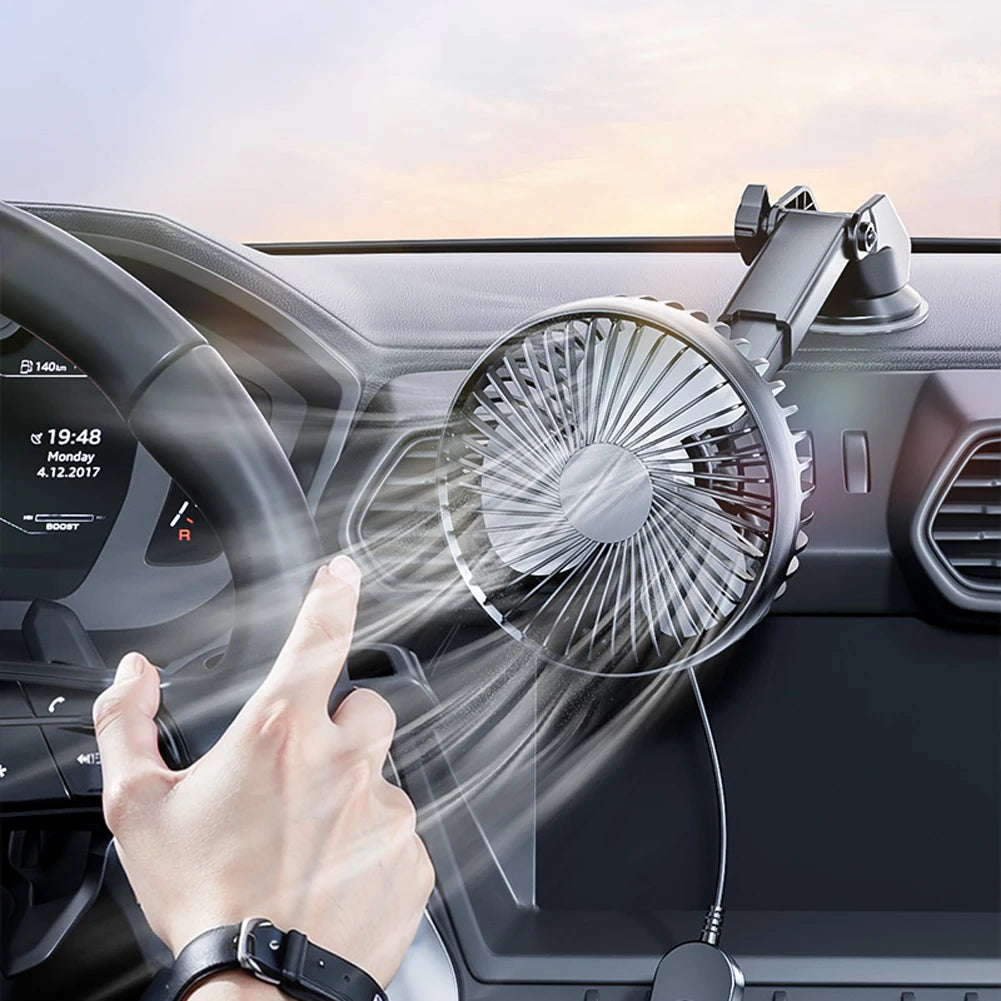12V/24V Car Cooling Fan USB Suction Cup Windshield Desk Fan