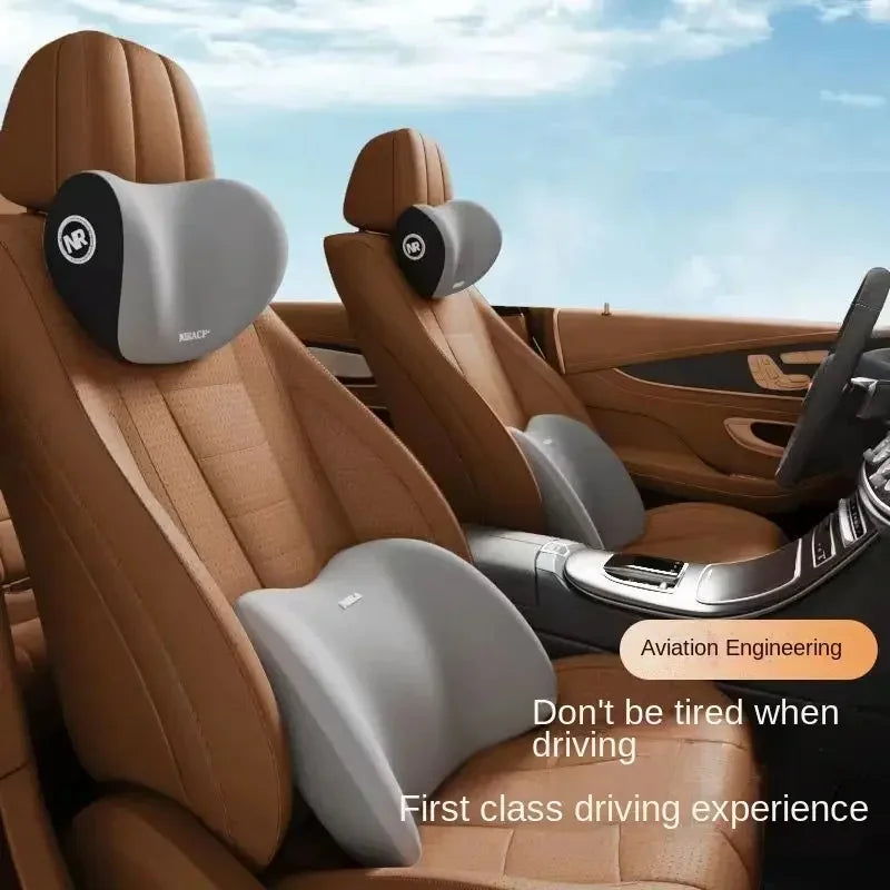 Car Headrest Lumbar Support Seat Cushion Backrest Set