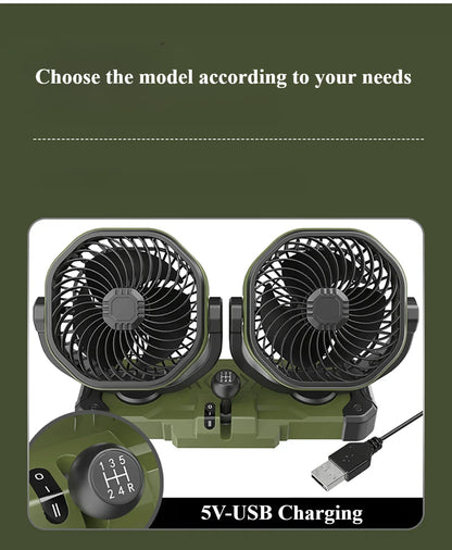 Car Dual-Head 2 Speeds Wind 360° Rotatable Fans USB/12V/24V