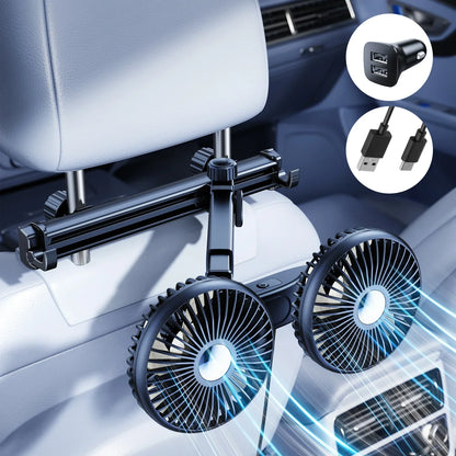 Car Dual-Head Fan Headrest 360° Rotation Air Cooling Fan