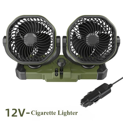 Car Dual-Head 2 Speeds Wind 360° Rotatable Fans USB/12V/24V