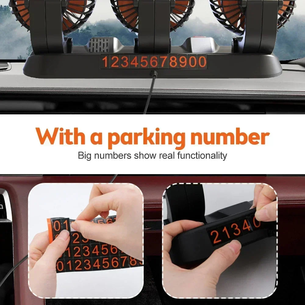 Car Cooling 360° Adjustable 3 Heads USB/12V/24V 2 Speed Silent Cooler Fan