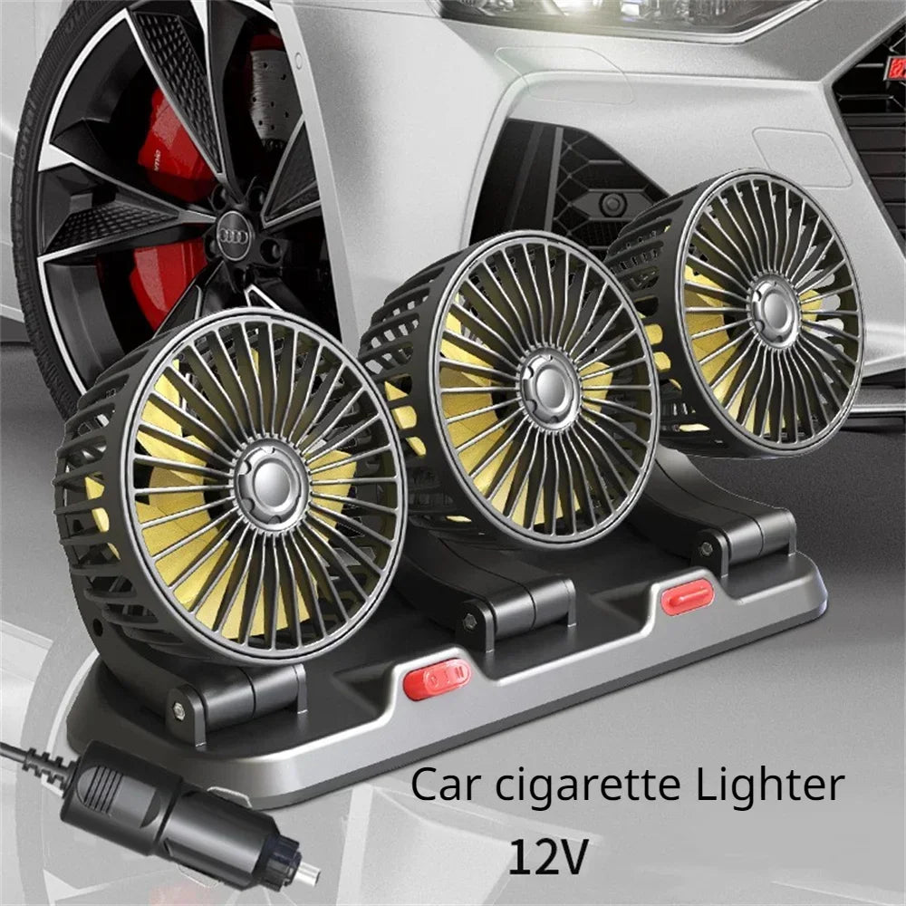 Car Cooling 360° Adjustable 3 Heads USB/12V/24V 2 Speed Silent Cooler Fan