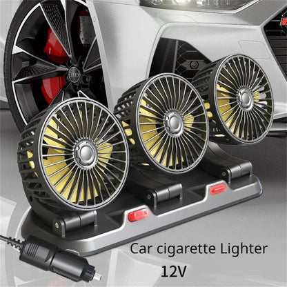 Car Cooling 360° Adjustable 3 Heads USB/12V/24V 2 Speed Silent Cooler Fan