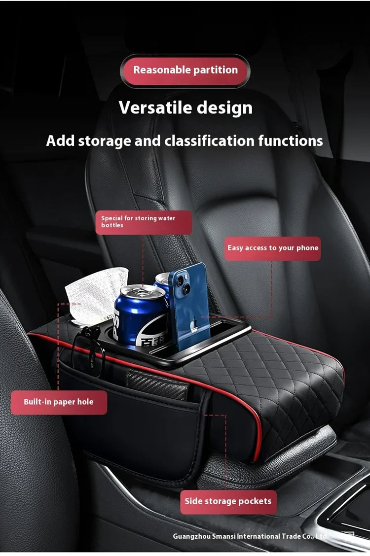 Car PU Leather Armrest Box Heightening Pad Tissue Organizer