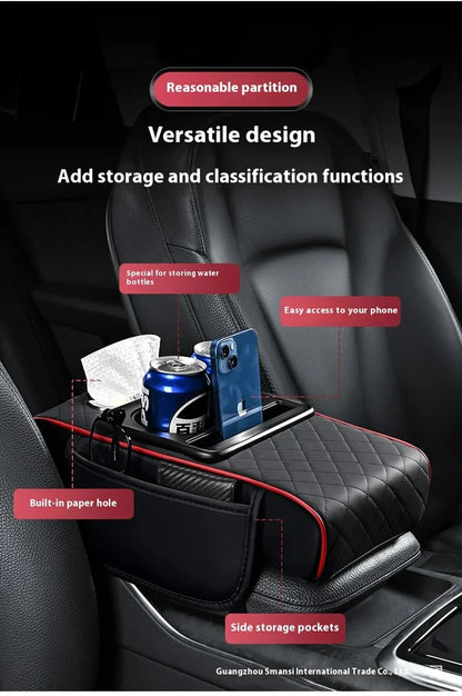 Car PU Leather Armrest Box Heightening Pad Tissue Organizer