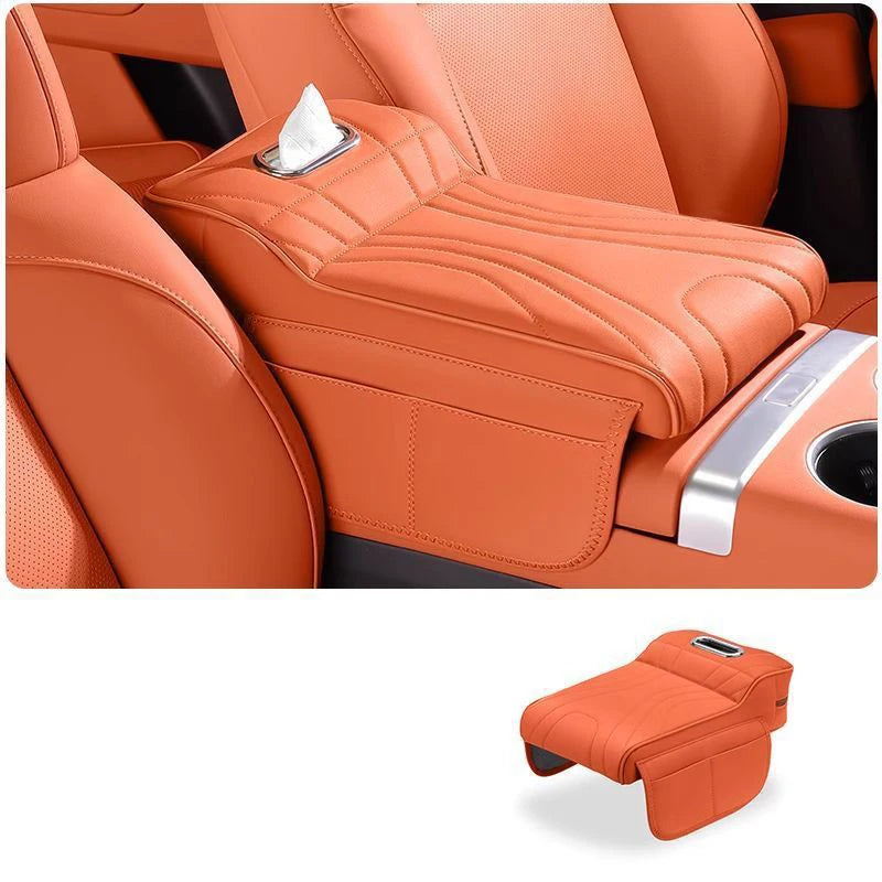 Car Universal Armrest Cushion Quilted Leather Enhance Comfort Oraganizer