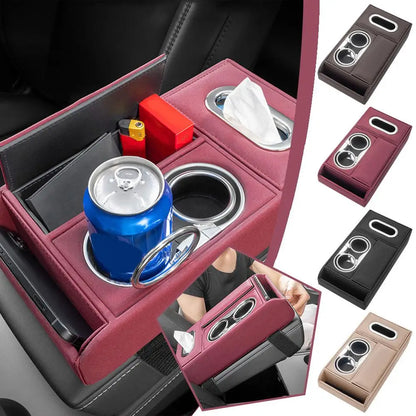 Car Armrest Cup Holder Tissue Box Storage Organizer