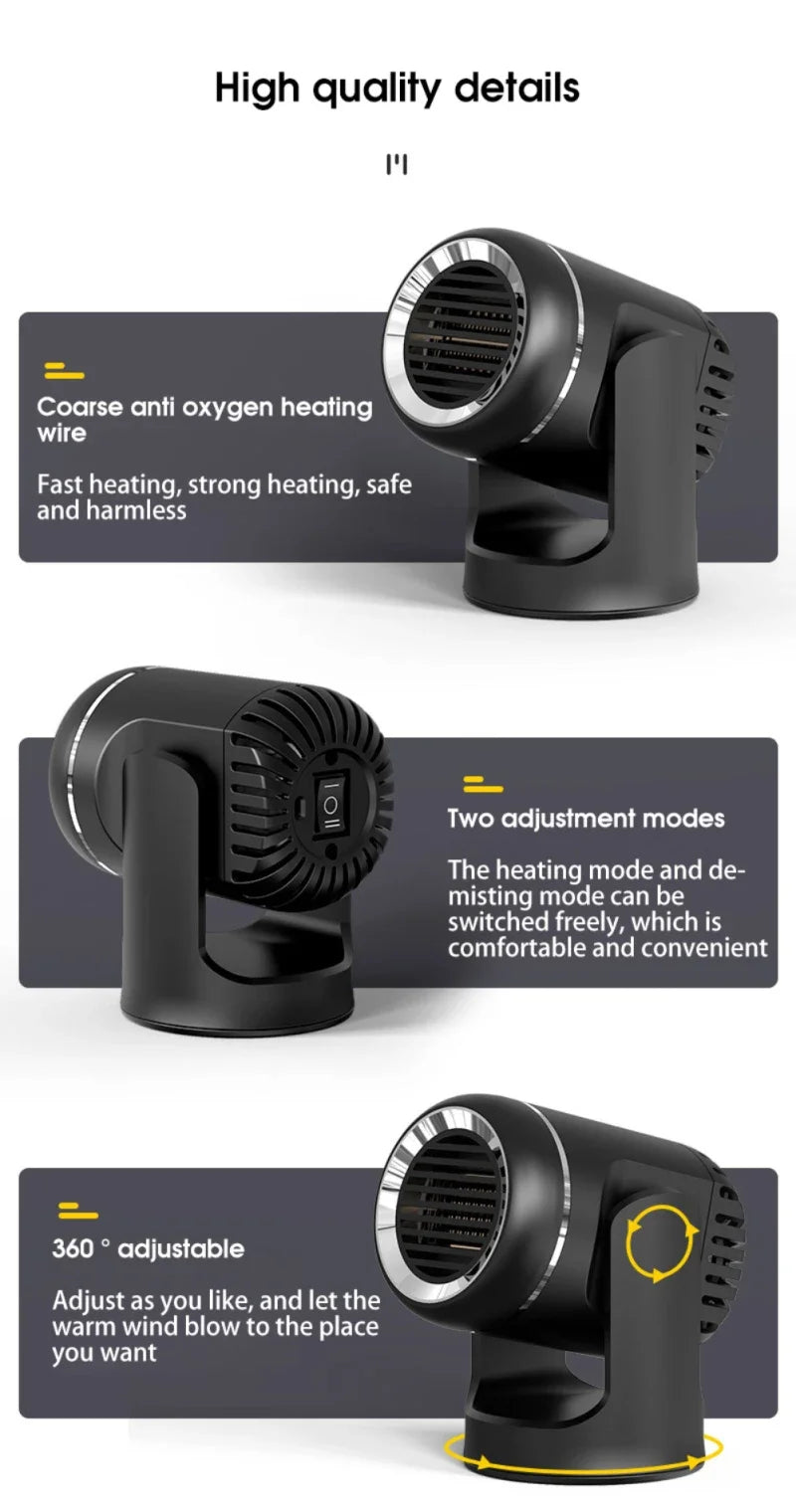 Car 360° Rotate 3 Adjustable Power Heating Fans