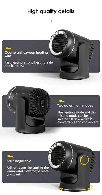 Car 360° Rotate 3 Adjustable Power Heating Fans