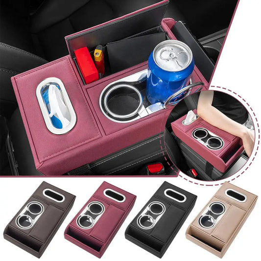 Car Armrest Cup Holder Tissue Box Storage Organizer