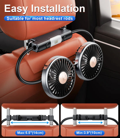 Car Dual-Head Rear USB Powered 360°Rotation Cooling Fan