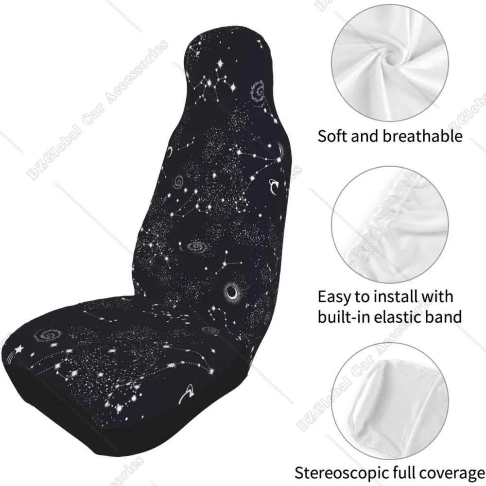 Car Seat Covers Front Seat Protector Cover Moon Space Planet Stars Galaxy Universe 2pcs