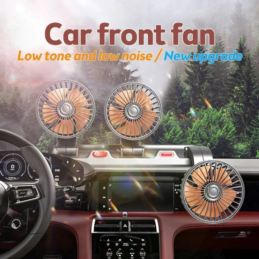 Car Cooling 360° Adjustable 3 Heads USB/12V/24V 2 Speed Silent Cooler Fan