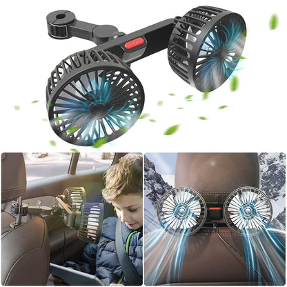 Car Electric Seat Back Cooler 3 Speeds USB Dual Head Fan 12V/24V