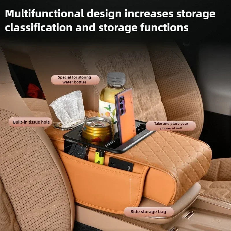 Car Armrest Box Thicken Pad Arm Rest Cushion with Pocket Tissue Cup Holder Organizer