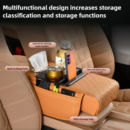 Car Armrest Box Thicken Pad Arm Rest Cushion with Pocket Tissue Cup Holder Organizer