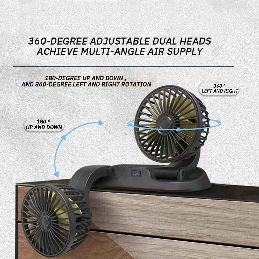 Car Dual Head USB Cooling Fan 2 Speeds Adjustable Fans 5V/12V/24V