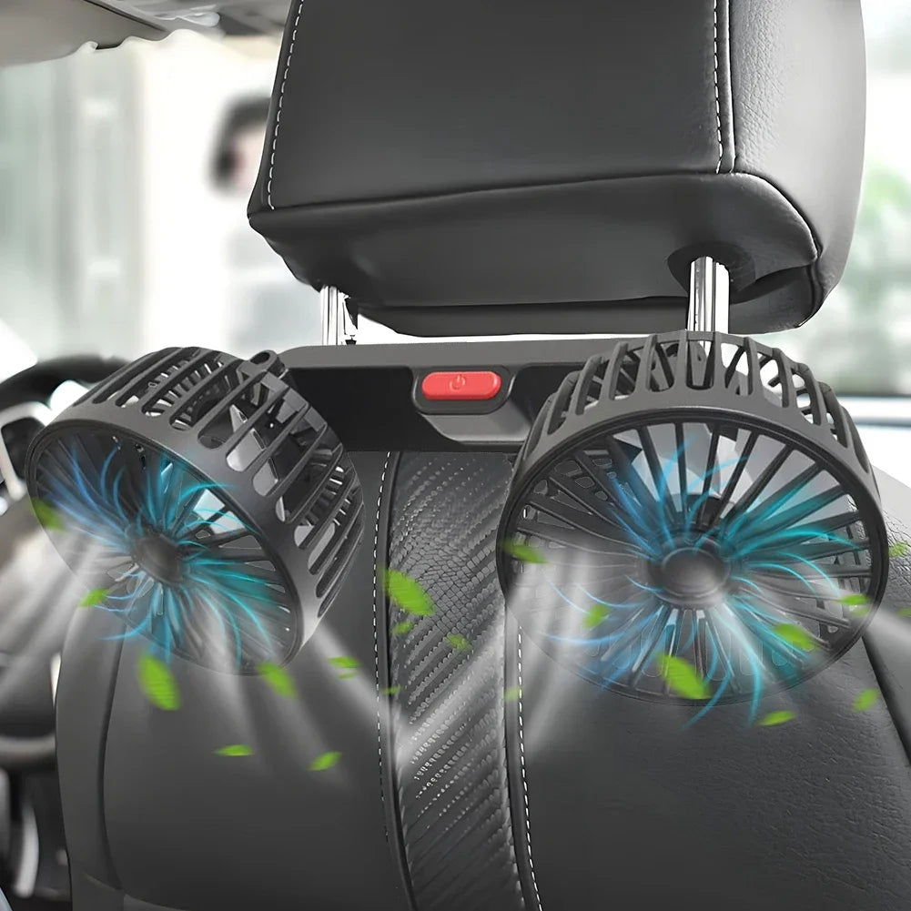 Car Electric Seat Back Cooler 3 Speeds USB Dual Head Fan 12V/24V