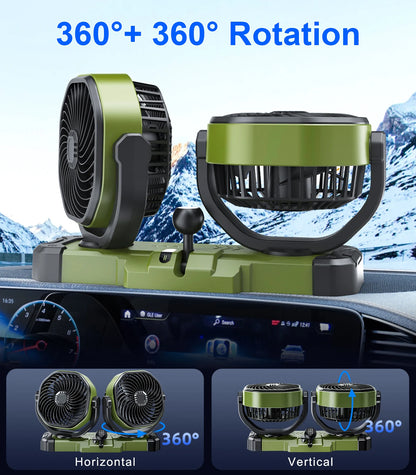 Car Dual-Head 2 Speeds Wind 360° Rotatable Fans USB/12V/24V