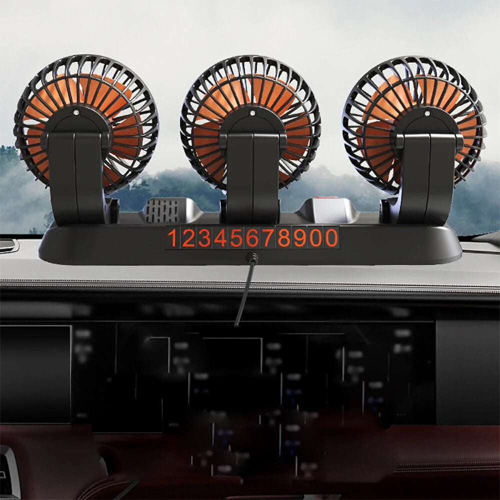 Car Mini Fan With Parking Number Three-Head Fan