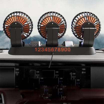Car Mini Fan With Parking Number Three-Head Fan