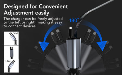 4 in 1 Car Charger Super Fast 120W Retractable Cables