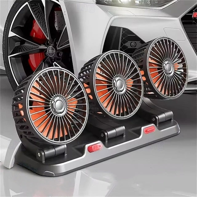 Triple Head USB Car Fan 360° Rotatable Cooling 2 Speed Strong Airflow Quiet Auto Fan