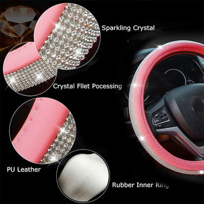 Diamond Leather Bling Crystal Rhinestones Universal Steering Wheel Cover