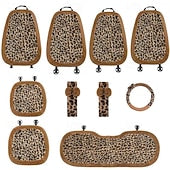 Car Leopard Print Seat Set Cute Plush Faux Fur Cushion