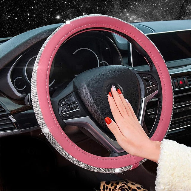 Diamond Leather Bling Crystal Rhinestones Universal Steering Wheel Cover