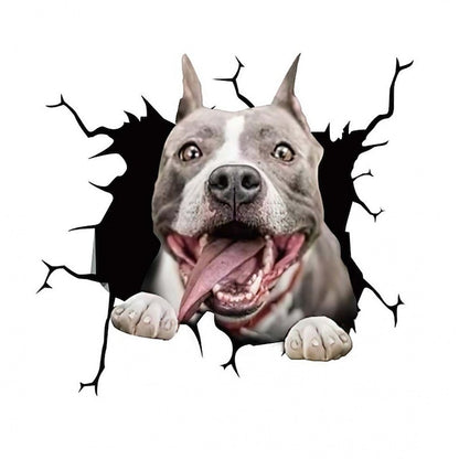 3D Car Stickers Auto  Puppy Broken Window Stickers French Bulldog Vinyl Decals
