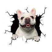 3D Car Stickers Auto  Puppy Broken Window Stickers French Bulldog Vinyl Decals