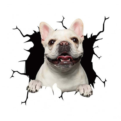 3D Car Stickers Auto  Puppy Broken Window Stickers French Bulldog Vinyl Decals