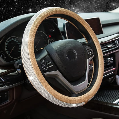 Diamond Leather Bling Crystal Rhinestones Universal Steering Wheel Cover