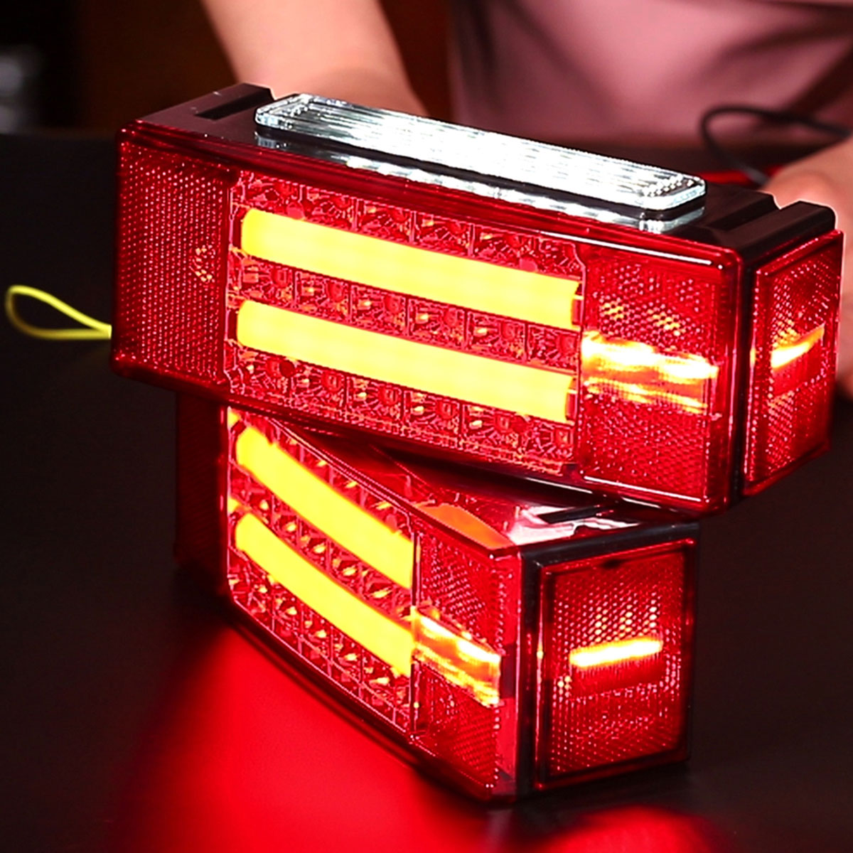 Car LED Rectangle Waterproof Stud Stop Brake Lamps Turn Tail Lights 2Pcs