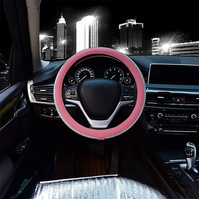 Diamond Leather Bling Crystal Rhinestones Universal Steering Wheel Cover