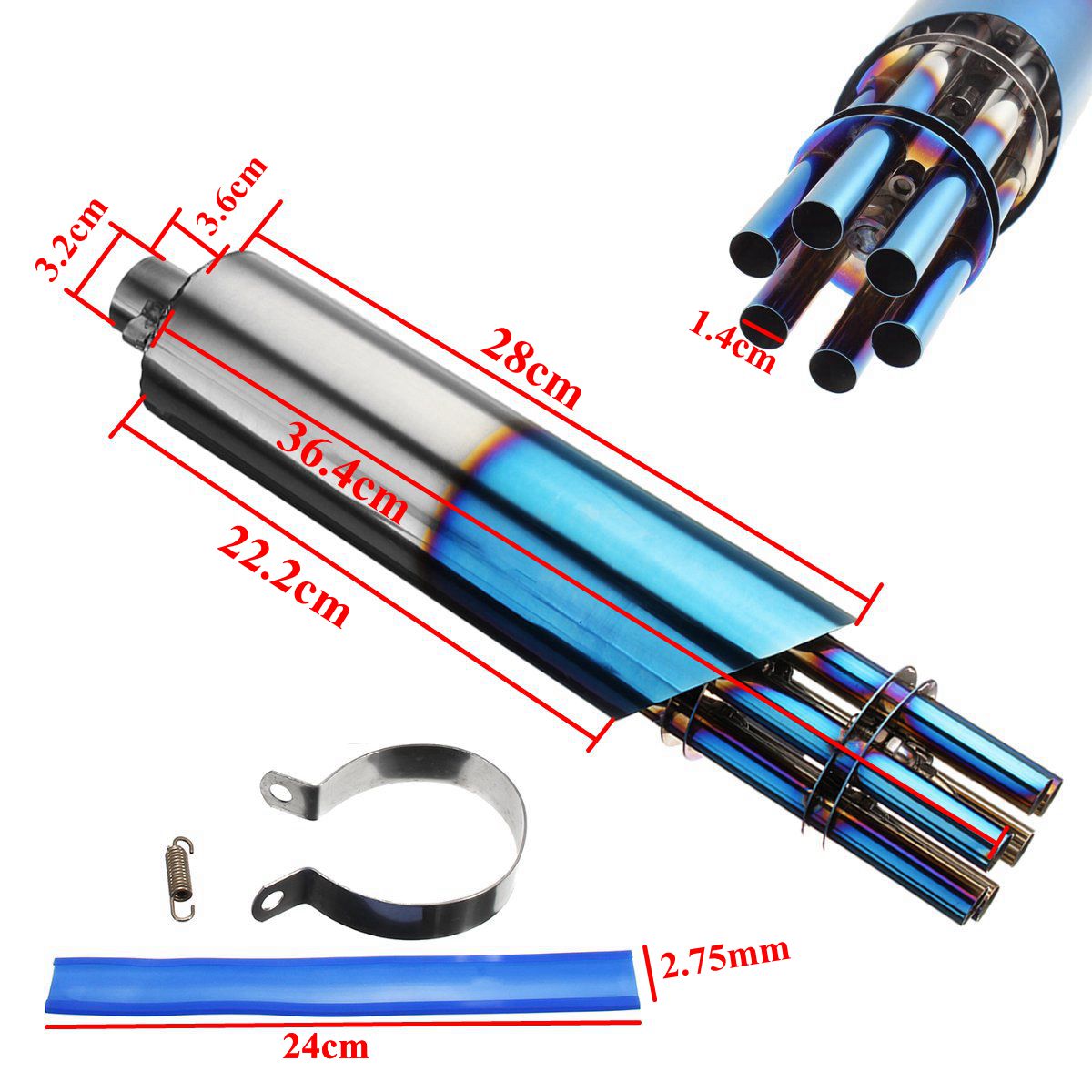 Motorcycle Exhaust Muffler Rotating Vent Pipe Blue Stainless Steel Replacement 32mm