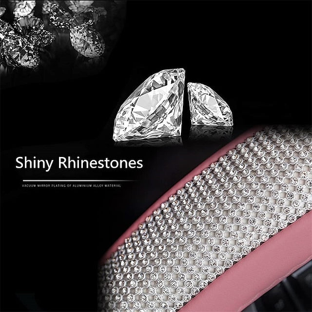 Diamond Leather Bling Crystal Rhinestones Universal Steering Wheel Cover