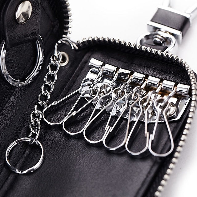 Car Cow Split Leather Key Holder House Key Case Chain Bag Organizer
