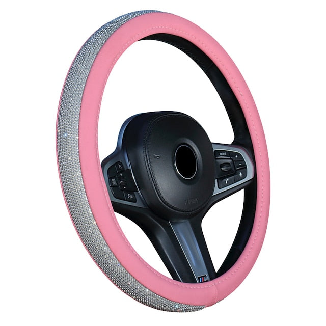 Diamond Leather Bling Crystal Rhinestones Universal Steering Wheel Cover