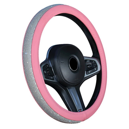 Diamond Leather Bling Crystal Rhinestones Universal Steering Wheel Cover